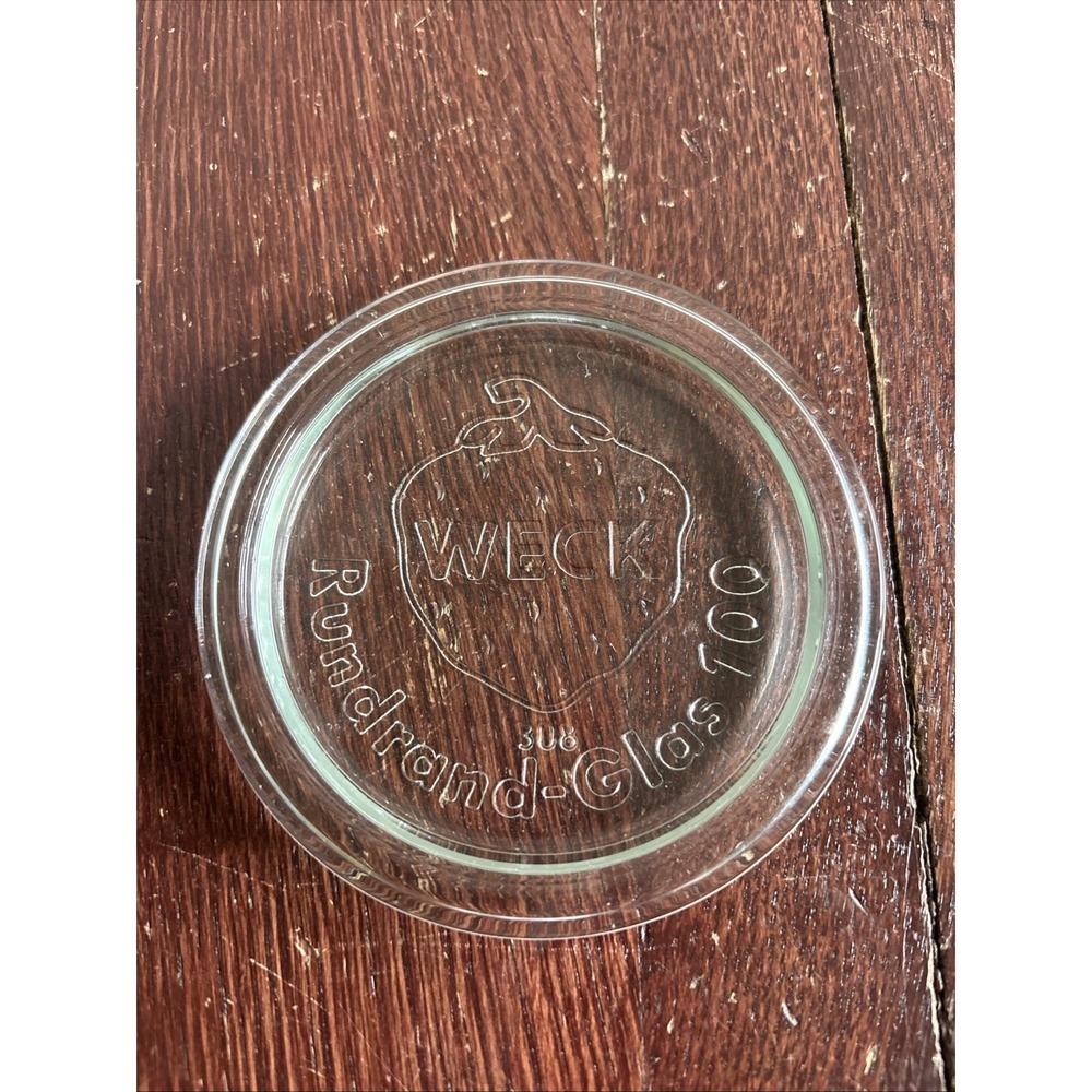 Weck Rundrand-Glas 100 Clear Glass Jar Lid Strawberry Germany Farmhouse Coaster